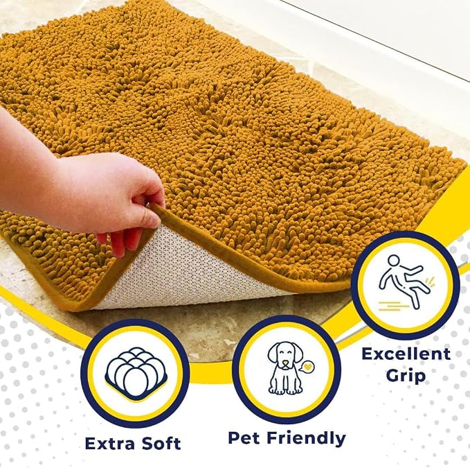 Muddy Mat® | Super Water Absorbent Door Mat Indoor, Microfiber Quick Dry Chenille Entryway Rug, Slip Resistant Front Door Mat, Indoor Mats for Entryway, Machine Washable Pet Rug, Gold 2ft x 4ft