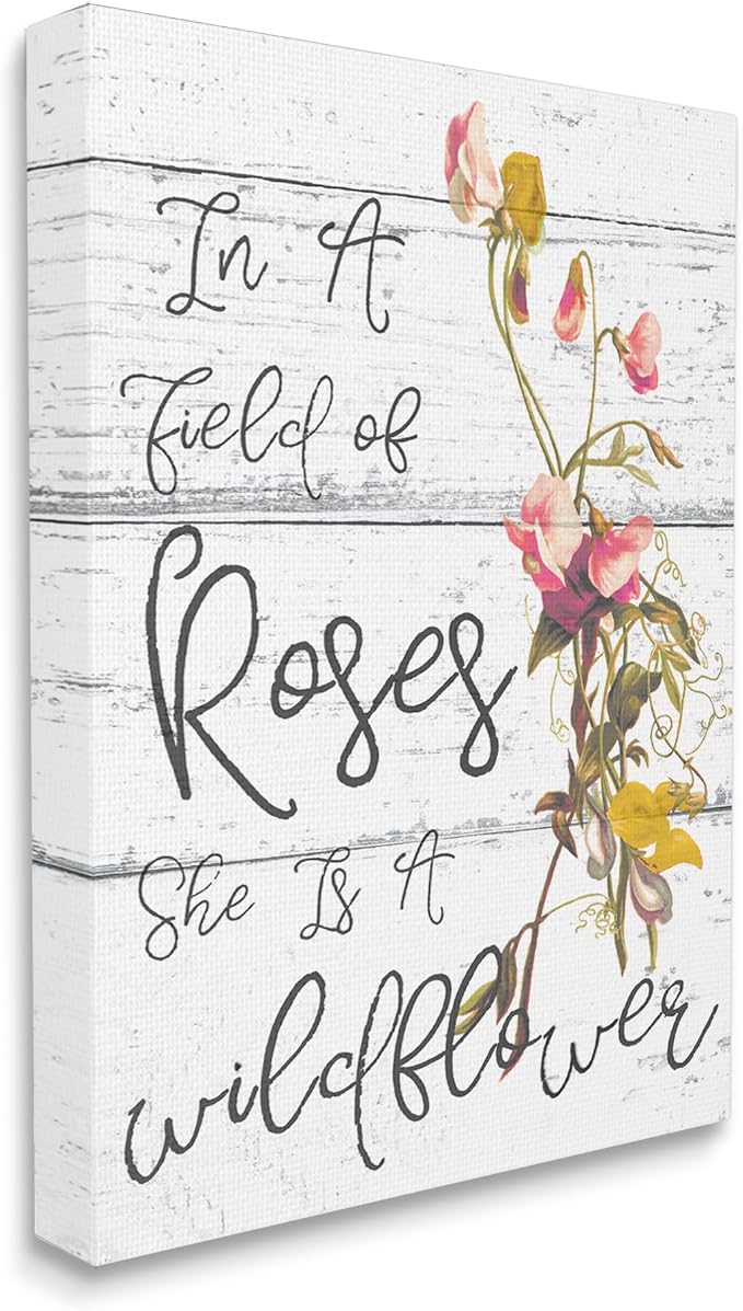 Stupell Industries Be a Wildflower Cursive Typography Stretched Canvas Wall Art, 16 x 1.5 x 20, Proudly Made in USA | Stupell Industries · By Lil' Rue · Ready to hang · Cottage and rustic charm · Made in USA
