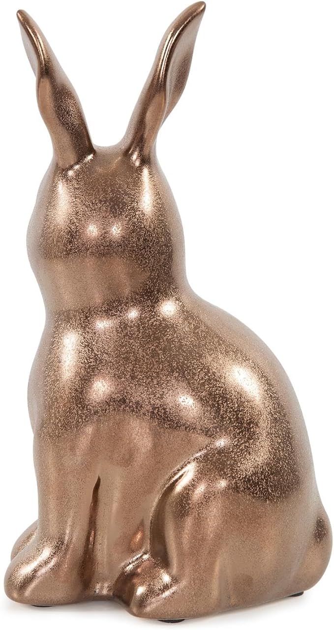 Howard Elliott Collection Rabbit Sculpture Ceramic Statue for Home and Garden Decor, Rich Antique Brass Figurine with Metallic Finish for Shelf Display in Living Room, 8.5 x 4.75 Inch