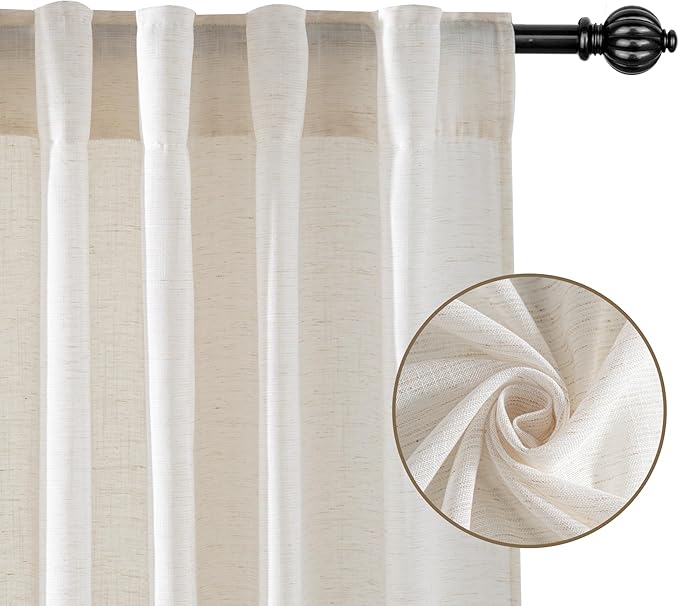 RYB HOME Sheer Curtains 108 inches Long Linen Blend Vertical Extra Long High - Image 8