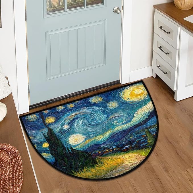 Stars Moon Half Round Door Mat Semi Moon Rug Fireplace Carpet Area Rugs | Stars Moon Dreamy Non Slip Absorbent Half Circle Mat Carpet for Indoor Outdoor Patio Kitchen Bathroom Entryway Home Decor