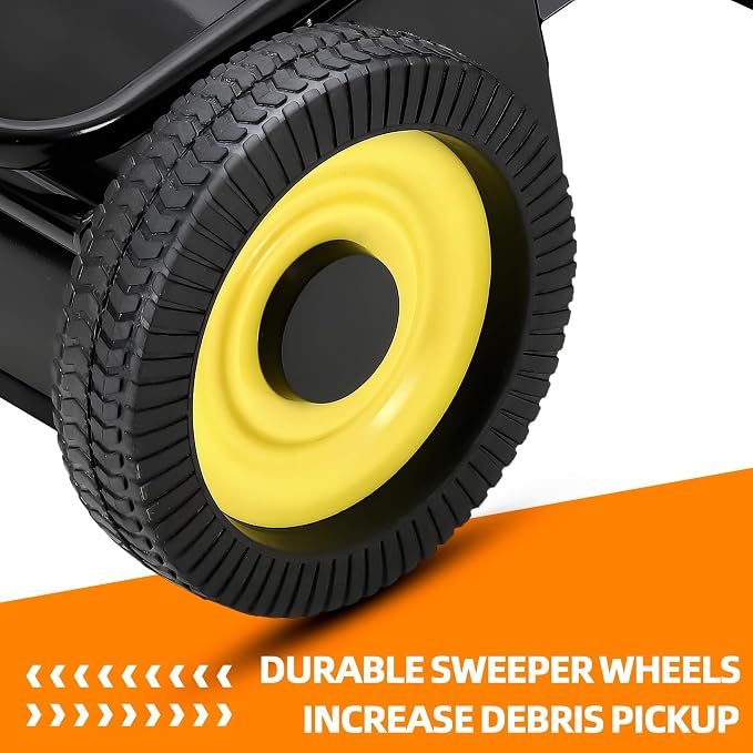 52-Inch Pull Behind Lawn Sweeper, Tow Behind Leaf & Grass Sweeper with Adjustable Brush Height, Large 26 Cu.ft. Hopper Bag, Folding Yard Sweeper for Lawn Tractor, Leaves, Grass Clippings & Debris