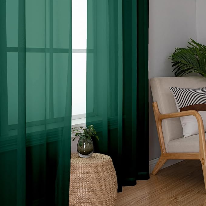Lecloud Hunter Green Sheer Curtains 90 Inches Long 2 Panels, Airy Voile Solid - Image 6