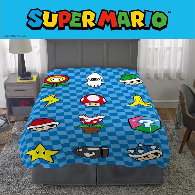 Super Mario Bros. Kids Bedding Super Soft Cozy Throw Blanket, 62 in x 90 in, (Officially Licensed Product) By Franco Kids