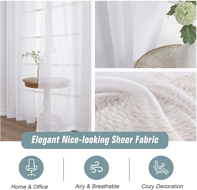 Sheer White Curtains 84 Inches Long 2 Panels, Elegant Airy Transparent Light Filtering Window Curtains, Window Drapes for Living Room Bedroom, Top Dual Rod Pocket Design, 2x42Wx84L Inches