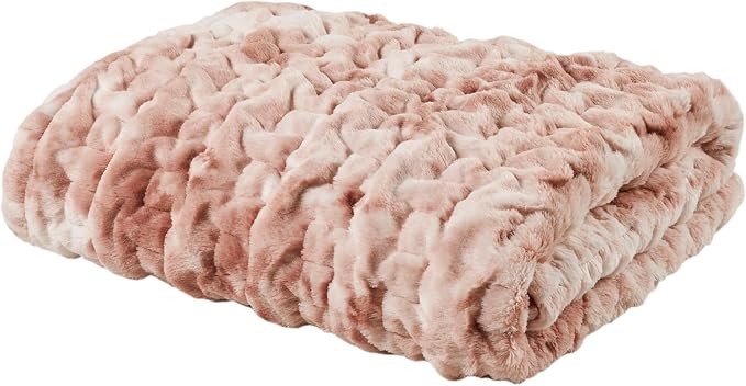 Madison Park Ruched Fur Throw Faux Fur Blanket, 50" x 60", Pink Tie Dye | Luxury, Premium, Soft Cozy Brushed Long Pile, All Season Plush Modern OEKO- TEX Certification Warm For Bed, Couch or Sofa