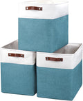 Bagnizer Large Fabric Storage Baskets | 50L Storage Bins, Decorative Linen Closet Baskets with Handles for Organizing, Shelf, Toys, Clothes, Home, Office, Nursery, 17x12x15Inches (Teal&White)