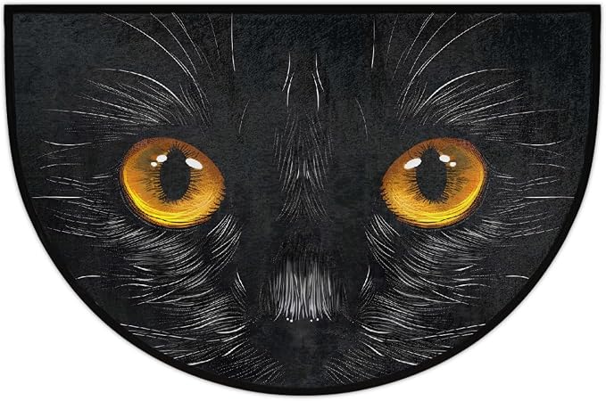 Black Cat Half Round Door Mat Non Slip Half Circle Rugs | Cat Eyes Black Washable Half Moon Rug Semi Circle Rugs Indoor Entrance Floor Carpet for Kithen Bedroom Fireplace Decor