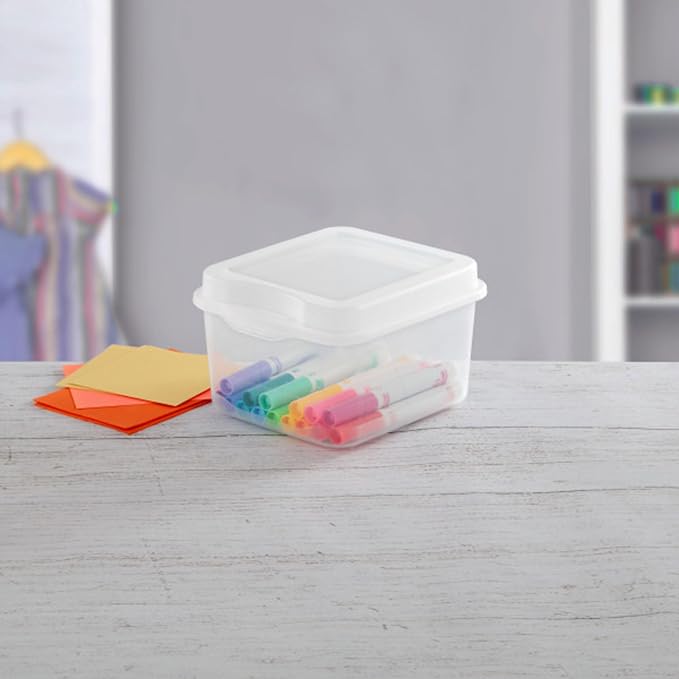 Sterilite FlipTop, Stackable Small Storage Bin with Hinging Lid, Plastic Container to Organize Desk at Home, Classroom, Office, Clear, (Pack of 12) | Bin with Hinged Lid, Stackable Multipurpose Organizer for Art & Craft Supplies, Accessories, Photos & ...