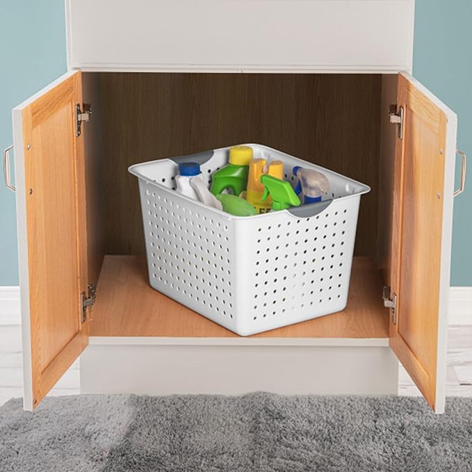 Sterilite Deep Ultra™ Basket, Open Plastic Storage Bin, White, 6 Pack | Large Open Containers and Bins for Pantry Shelves, Kitchen Cabinets, Laundry, Closets, Dorm Rooms, Classrooms & Bathrooms