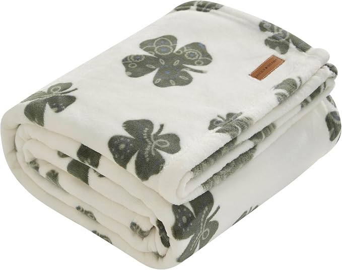 Lucky Brand 50" x 70" Plush Throw Blanket, Clover Ivory Blanket for Sofa or Bed