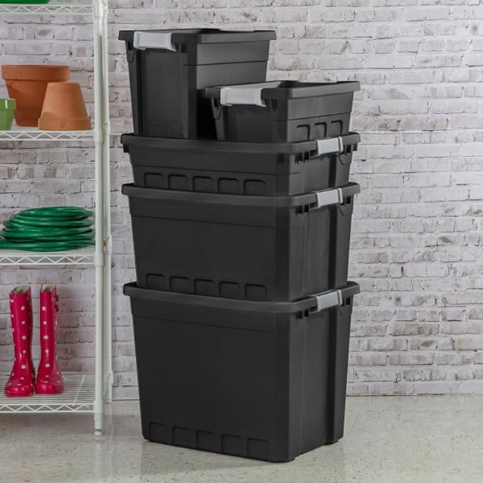 Sterilite Stacker Tote, Plastic Storage Bins with Lids, 19 Gallon, 6-Pack | Rugged Stackable Organizer Bin Containers with Latching Lids for Bed, Garage, Office, Kitchen, Closet & Classroom