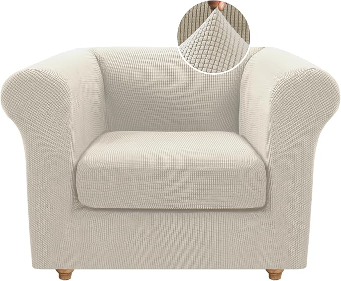 H.VERSAILTEX 2 Pieces Chesterfield Armchair Cover Stretch Chair Covers with Arms Mid Century Deep Seat Couch Cover Fit Width Up to 47 Inch, Jacquard Fabric (Small Sofa, Island Fossi)