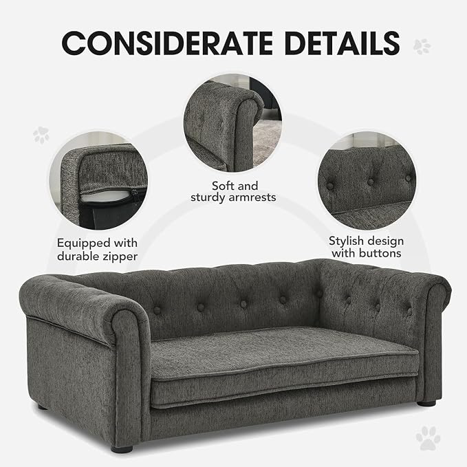 39" Dog Sofa Couch for Medium Dogs, Memory Foam Pet Couch with Washable Fabric Removable Cushion, Sofa Bed for Medium Dogs, Grey
