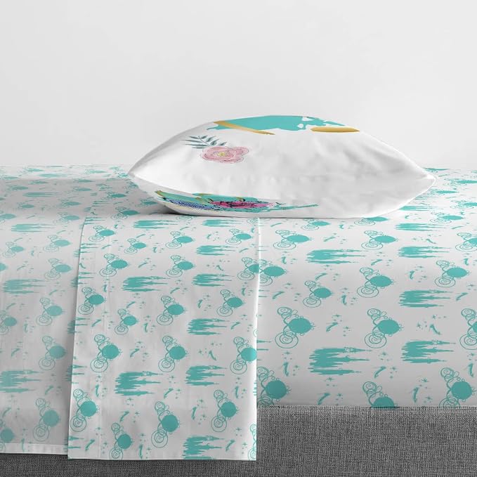 Jay Franco Kids Sheet Set with Fitted, Flat Sheets & Pillow Cover - Ultra-Soft Bedding with Pillowcase for Room Decor, Blue - Princess Cinderella, 3 Piece Twin