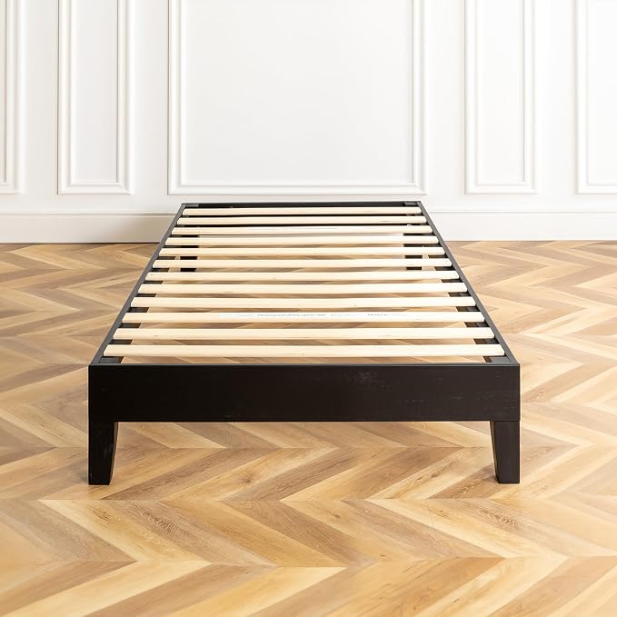 Mellow Naturalista Grand 12 Inch Solid Wood Platform Bed with Wooden Slats, Easy Assembly, Twin, Black