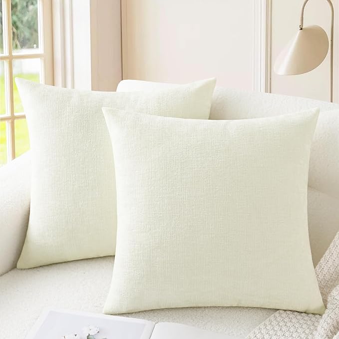 CaliTime Throw Pillow Covers Decorative 24 X 24 Inches Pack of 2 Cozy Chenille Cushion Cases for Couch Sofa Bed Living Room Home Cream