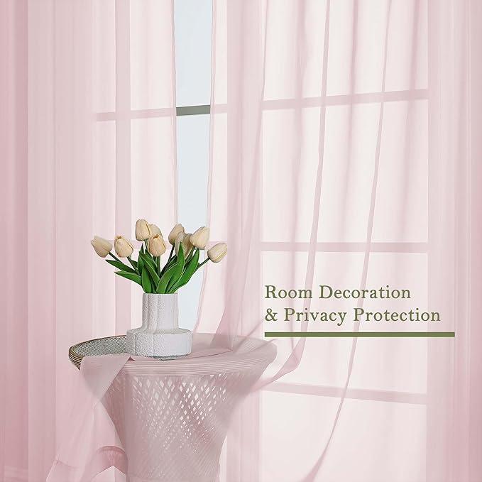 Lecloud Blush Pink Sheer Curtains 96 Inches Long 2 Panels Set, Modern Farmhouse - Image 4