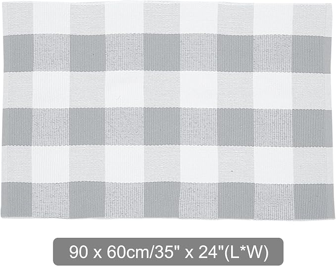 uxcell Buffalo Check Rug,Plaid Outdoor Rug,Layered Door Mat,Cotton Gingham Rugs,Floor Mat for Front Porch/Runner/Bedroom/Kitchen/Farmhouse 35"x24" Gray & White