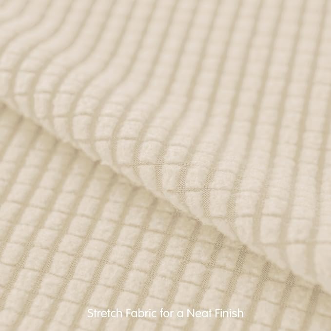 subrtex Slipcover Sets for Sofa, 7 Pieces Stretch Furniture Cover, Wear Resistant, Washable, Checkered Pattern, Ivory (Large)