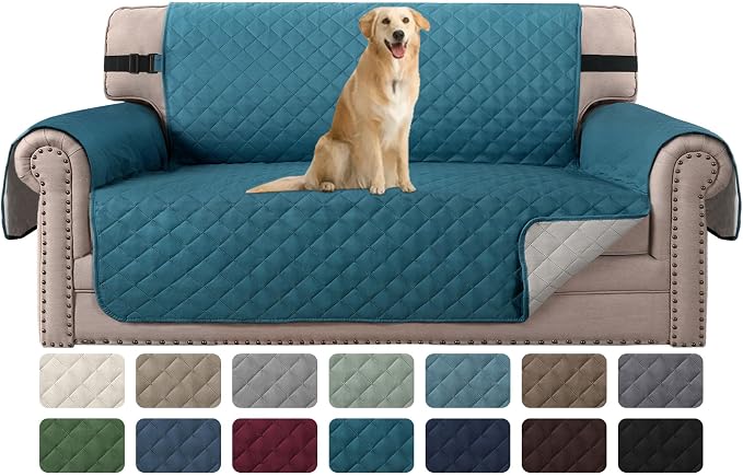 H.VERSAILTEX Reversible Couch Cover Loveseat Cover for 2 Cushion Couch Water Resistant Dog Couch Protector Furniture Cover for Pet Non Slip Loveseat Couch Cover(Oversized Loveseat, Dark Teal/Beige)