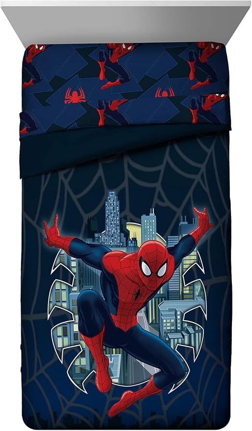 Jay Franco Kids Comforter - Super Soft Reversible Bedding Polyester Microfiber Fill, Blue - Spiderman, Twin/Full