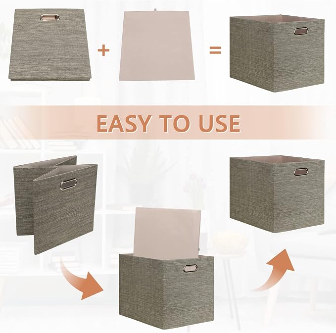 Posprica 13x15x13 Storage Cube Bins, Foldable Collapsible Storage Bins Boxes, Fabric Decorative Storage Baskets Organizer for IKEA Kallax, Shelves, Closet, Clothes,, Set of 4-Coffee