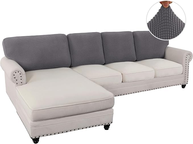 H.VERSAILTEX Backrest Cushion Covers Sectional Couch Back Cushion Covers for Sectional Sofa Set for Both Left/Right Couch (Back Only: 1 Chaise + 3 Sofa, Charcoal Grey)