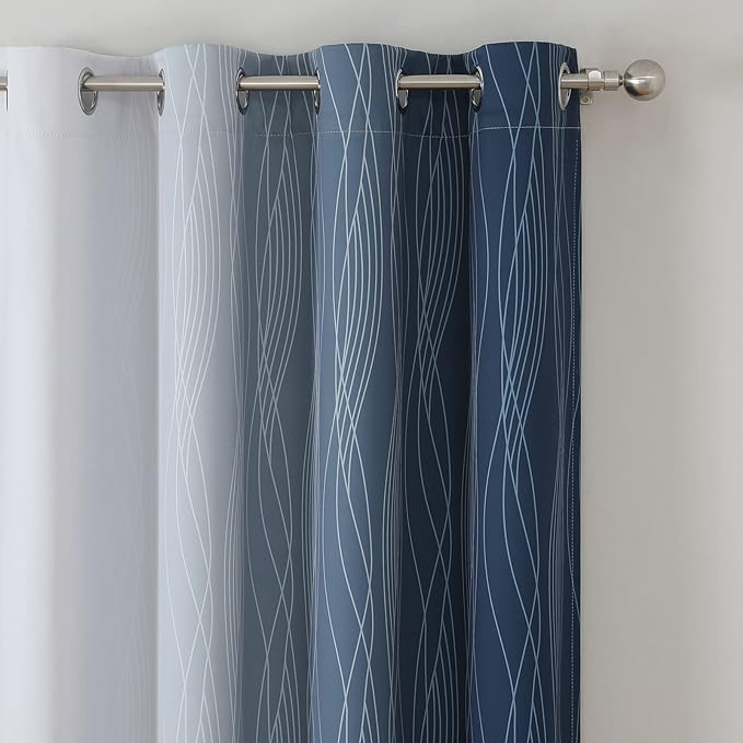 Estelar Textiler Navy Blue and Grayish White Blackout Curtains for Bedroom 72 Inches Long, Thermal Insulated Ombre Blackout Drapes, Room Darkening Energy Saving Drapes for Living Room,52Wx72L,2 Panels