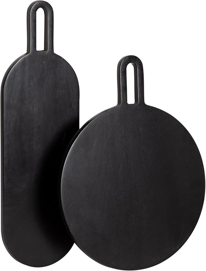 Kate and Laurel Staven Transitional Two-Piece Serving Boards Set; 7 x 22 and 14 x 18; Black; Modern Food-Safe Charcuterie Boards with Solid Mango Construction for Use as Kitchen Countertop Decor