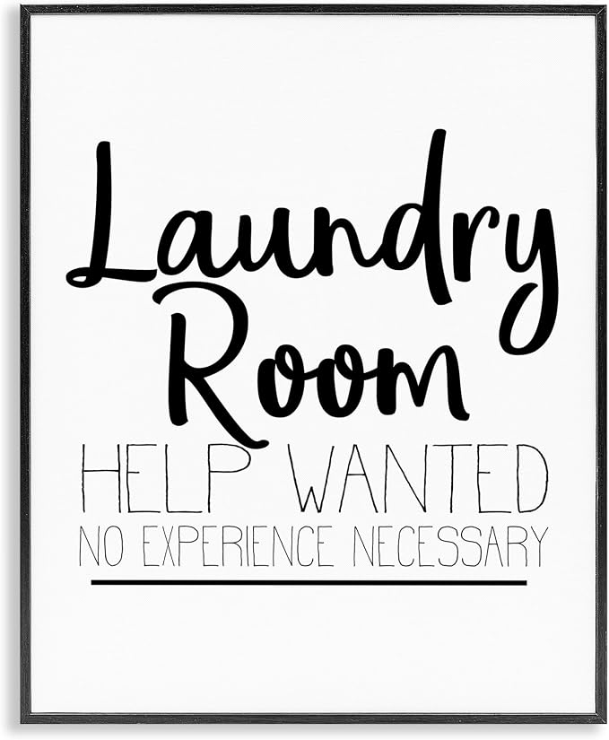 Stupell Industries 'Help Wanted Laundry Room Sign Bold Black White', Framed Giclee Art, Black, 16 x 20 Inches, Easy to Hang and Sturdy, Made in USA, by Kim Allen