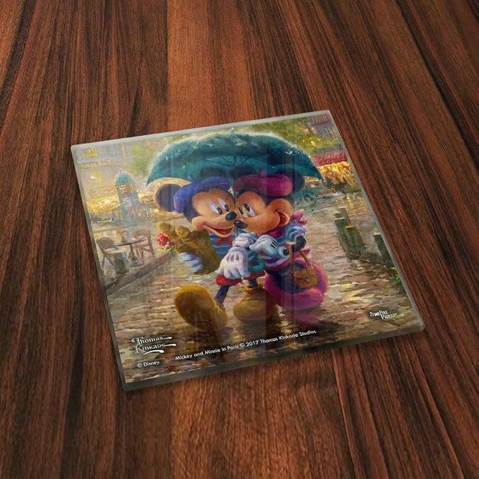 Disney Mickey and Minnie Mouse in Paris Glass Coaster Set | Glass coaster set | Protects tabletops | Giftable home accent