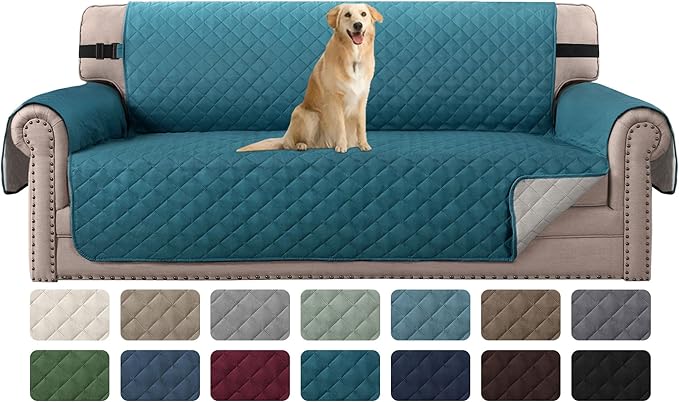 H.VERSAILTEX Reversible Couch Cover Sofa Cover for 3 Cushion Couch Water Resistant Dog Couch Protector Furniture Covers for Pets Non Slip Sofa Couch Cover with Elastic Strap(Sofa, Dark Teal/Beige)