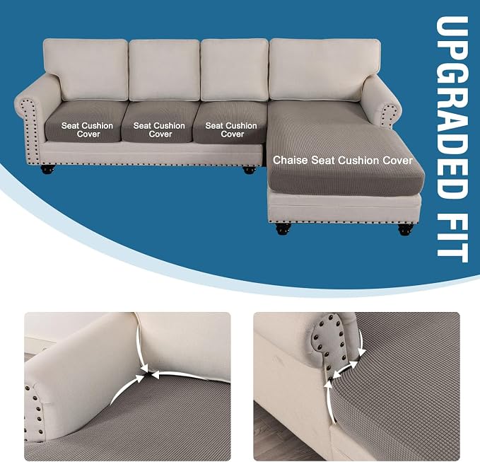 H.VERSAILTEX Sectional Couch Covers 4 Pieces Sofa Seat Cushion Covers L Shape Separate Cushion Couch Chaise Cover for Both Left/Right Sectional Couch (Seat Only: 1 Chaise + 3 Sofa, Taupe)