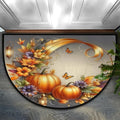 Pumpkin Half Round Doormat Non-Slip Semi Circle Rug Half Moon Mat | Fall Flower Grey Washable Soft Absorbent Indoor Outdoor Entrance Kitchen Bathroom Sink Patio Welcome Fireplace Floor Rug