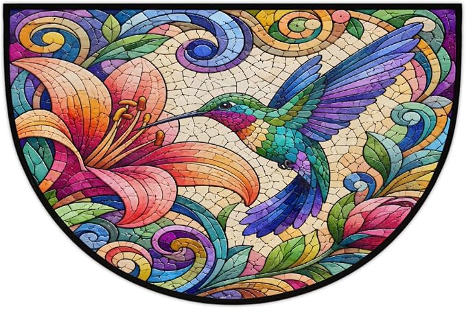 Bird Half Round Door Mat Non Slip Half Circle Rugs | Colorful Floral Washable Half Moon Rug Semi Circle Rugs Indoor Entrance Floor Carpet for Kithen Bedroom Fireplace Decor