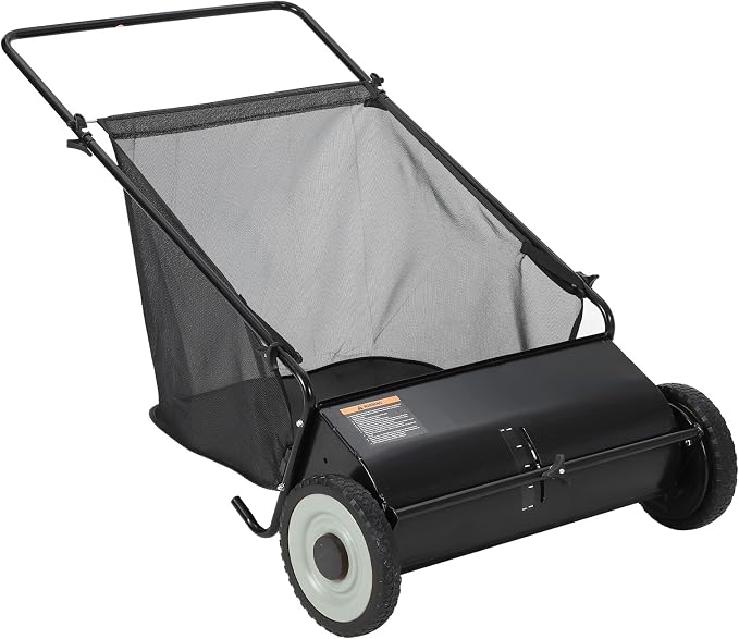 21 in Push Lawn Sweeper,4 Spinning Brushes, 7 Cu. Ft. Large Collection Bag | Adjustable Height, Durable Steel Frame with Rubber Wheels, for Grass, Leaves & Debris Collector on All Terrains