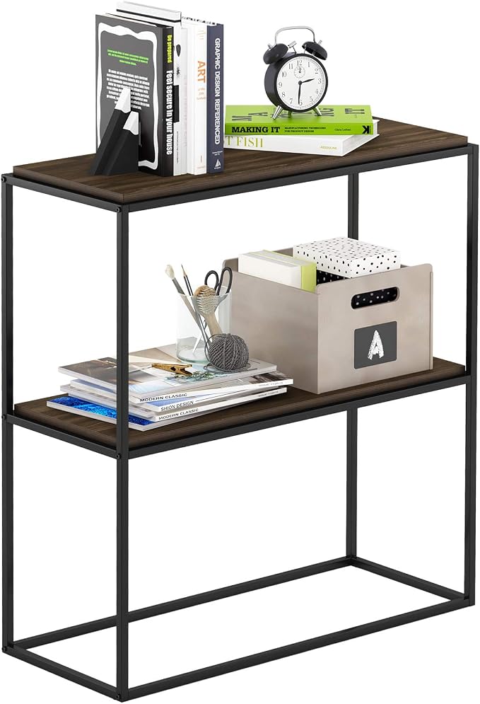 Furinno Moretti Modern Wide Stackable Metal Shelf, Columbia Walnut