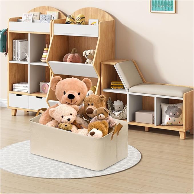 6 Pack Closet Cloth Storage Bins with Handles（ Beige 17''L x 12''W x 10''H）