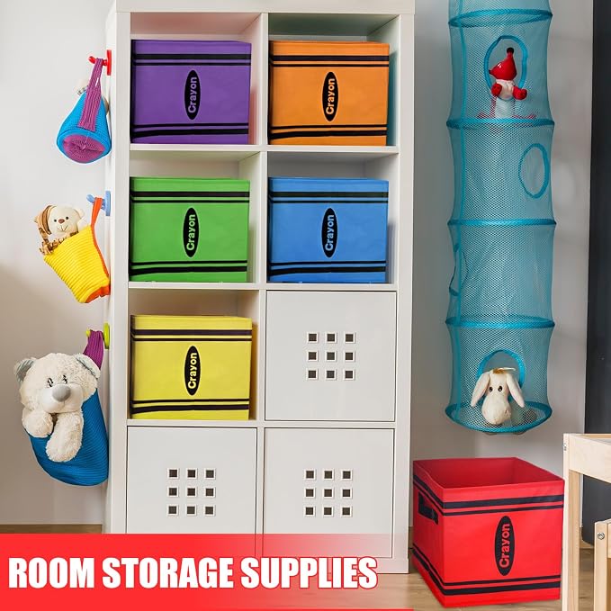 RattanView 12 Pcs 11in Crayon Fabric Storage Bins Classroom Must Have Cubby Basket Bins Return School Prize Box End of Year Organization for Daycare, Elementary, and Preschool