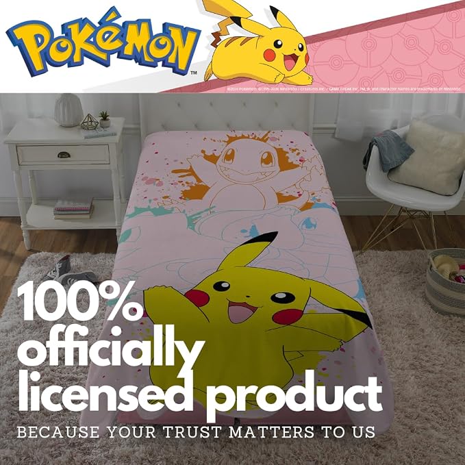 Pokemon Girl Pikachu Kids Bedding Super Soft Cozy Throw Blanket, 62 in x 90 in, (Officially Licensed Product) By Franco Kids