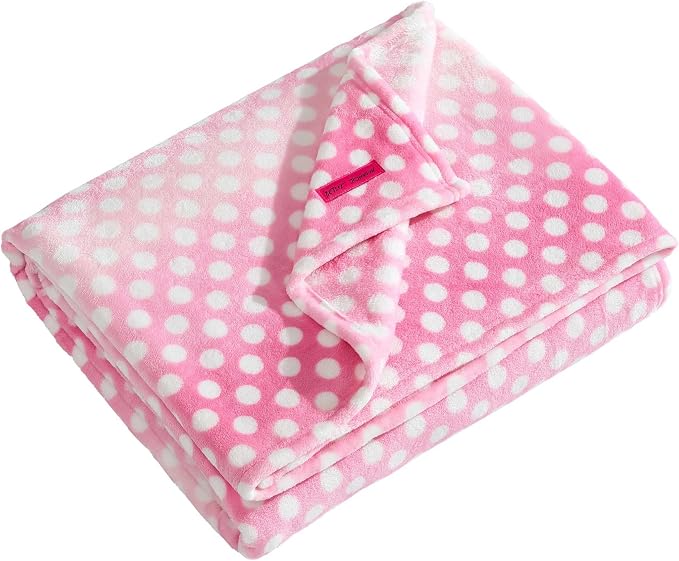 Betsey Johnson - Plush Throw Blanket for Couch or Bed, Soft Reversible Western Fleece Throw, Cozy Printed Soft Blanket, Ombre Dots Pink, 50" x 70"