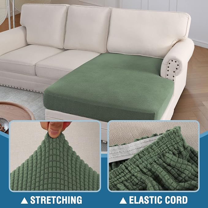 H.VERSAILTEX Sectional Couch Covers 1 Piece Chaise Slipcover L Shape Separate Cushion Couch Cover for Both Left/Right Sectional Couch (Seat Only: 1 Chaises, Loden Frost)