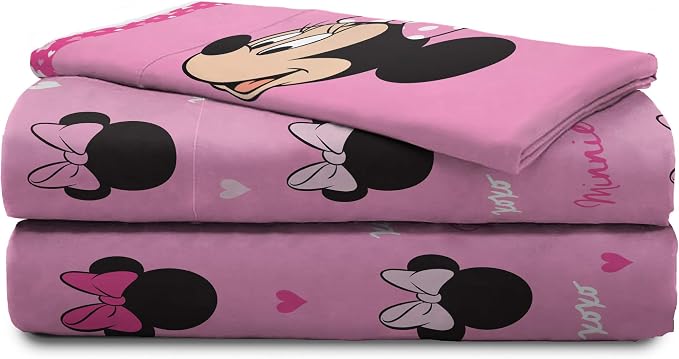 Jay Franco Disney Minnie Mouse Kids Twin Sheet Set - Super Soft Microfiber | 3 Piece Deep Pocket Fitted, Flat & Pillowcase, Breathable, Machine Washable, Girls Bedding (Official Disney Product), Pink