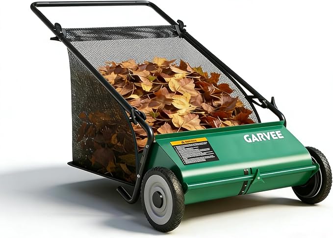 Garvee Push Lawn Sweeper,21-Inch Width Enhanced 4-Brush System with Large 3.5 cu. ft. Hopper Bag, Ideal for Yard and Garden Cleanup, Green | Brush Height Adjustment, All-Terrain Suitable, 3.5 cu.ft Hopper Bag, Durable Steel Frame, Easy Setup, Compact &...