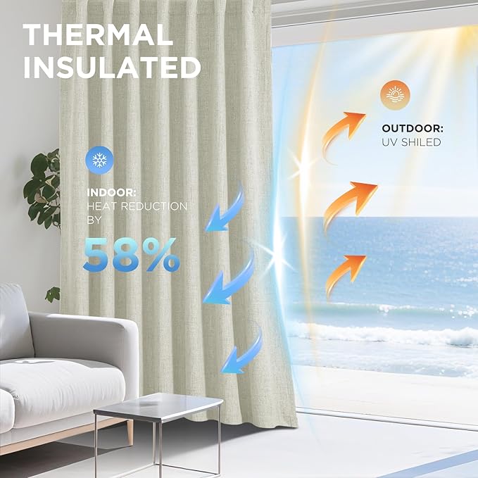 Joydeco Blackout Curtains for Bedroom - 100% Light Blocking 2 Panels Light Beige Drapes 66"W x 90"L, Thermal Insulated Room Darkening Curtains, Linen Textured for Living Room, Rod Pocket & Back Tabs