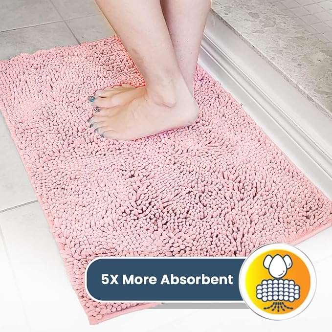 Muddy Mat® | Super Water Absorbent Door Mat Indoor, Microfiber Quick Dry Chenille Entryway Rug, Slip Resistant Front Door Mat, Indoor Mats for Entryway, Machine Washable Pet Rug, Pink 3ft x 8ft