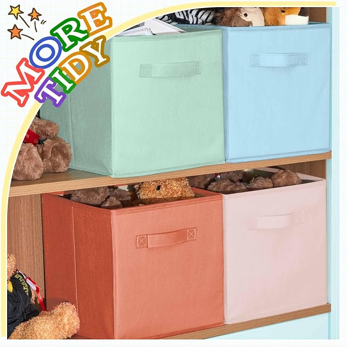 Yinder 6 Pcs Cube Storage Bin 10.5''x10.5''x11'' Storage Bins for Playroom Decor Colorful Bins for Kids Foldable Baskets for Nursery Organizer Boxes Fabric Boxes (Pastel Colors)