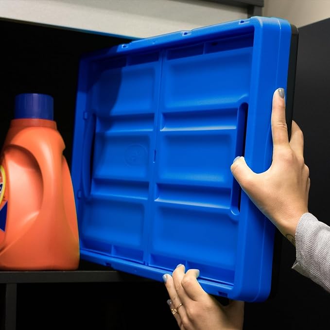 CleverMade Collapsible Storage Bins, 46L, 3 Pack, Ocean | Each bin supports 75 lb for groceries, tools, or gear. Interlocking bases stack securely, and the bins fold to 2.75 inches.