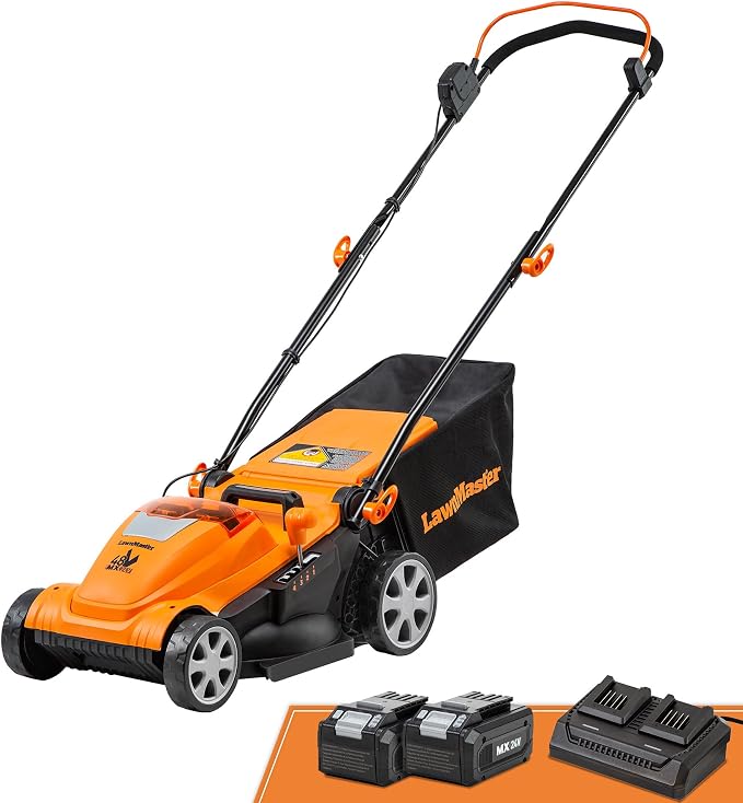 LawnMaster CLMF4815E 48V MAX 15-inch Brushless Cordless Lawn Mower | 2X24V MAX 4.0Ah Battery, Dual Charger